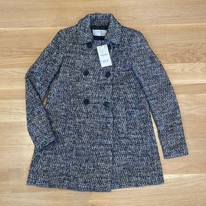 NWOT Zara blue white herringbone coat, size small